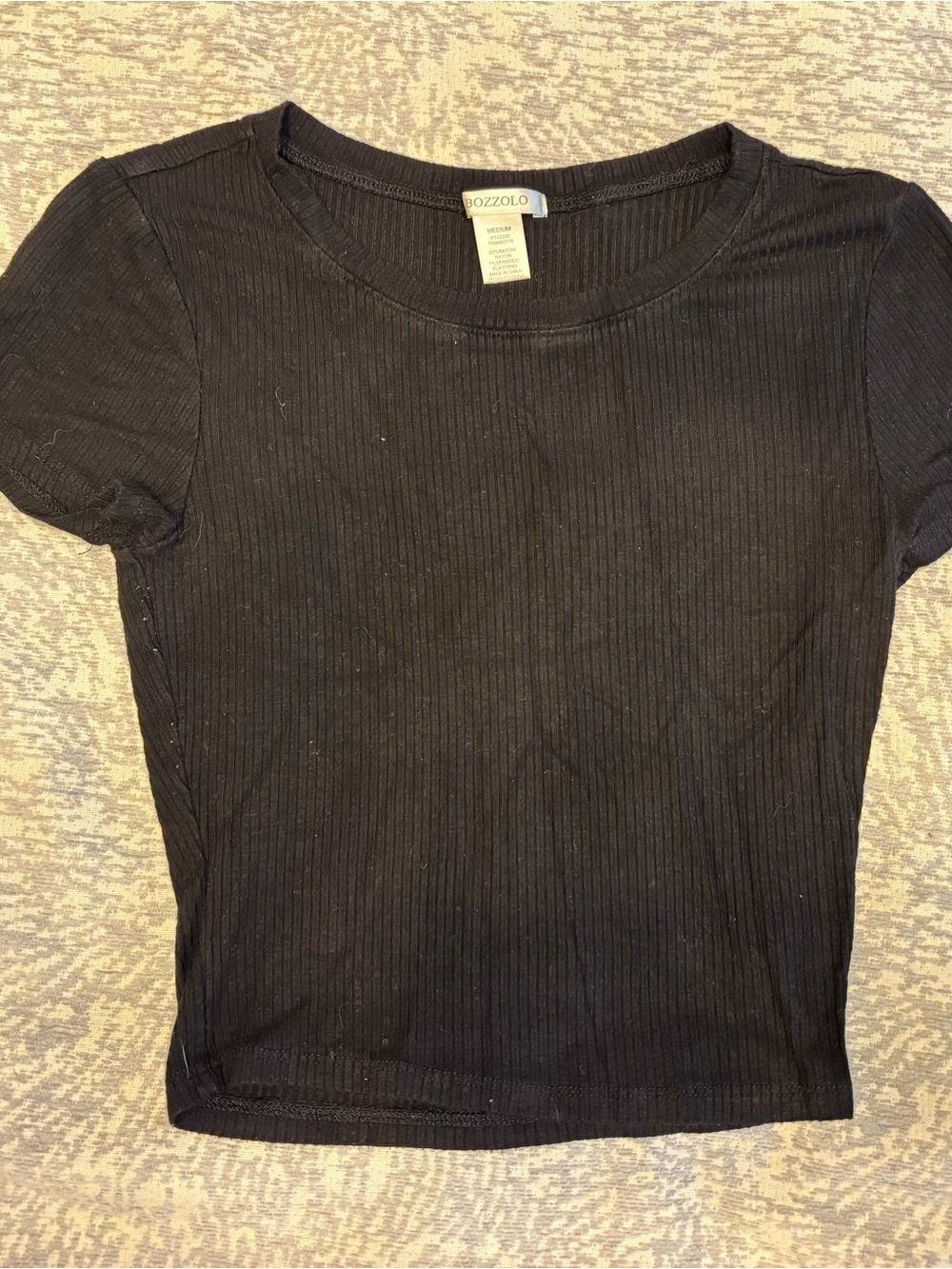 Bozzolo Black Ribbed Short Sleeve Scoop Neck Tee